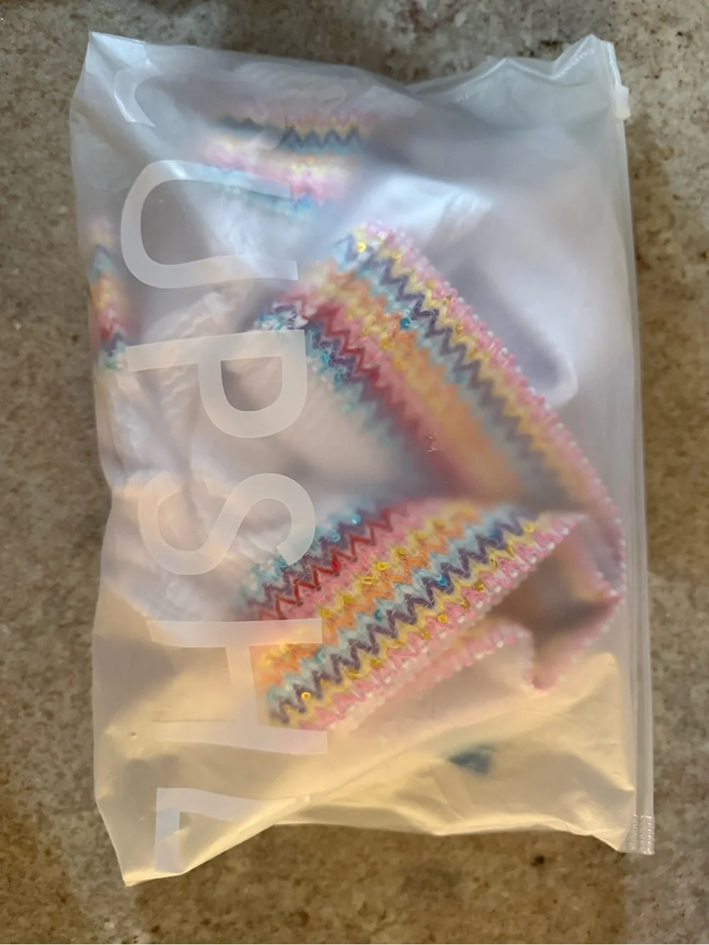 Cupshe White Textured Bikini Set with Rainbow Chevron Trim